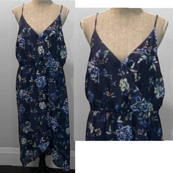 Dex Navy Floral Midi Dress flowy Size XL boho - Picture 1 of 16